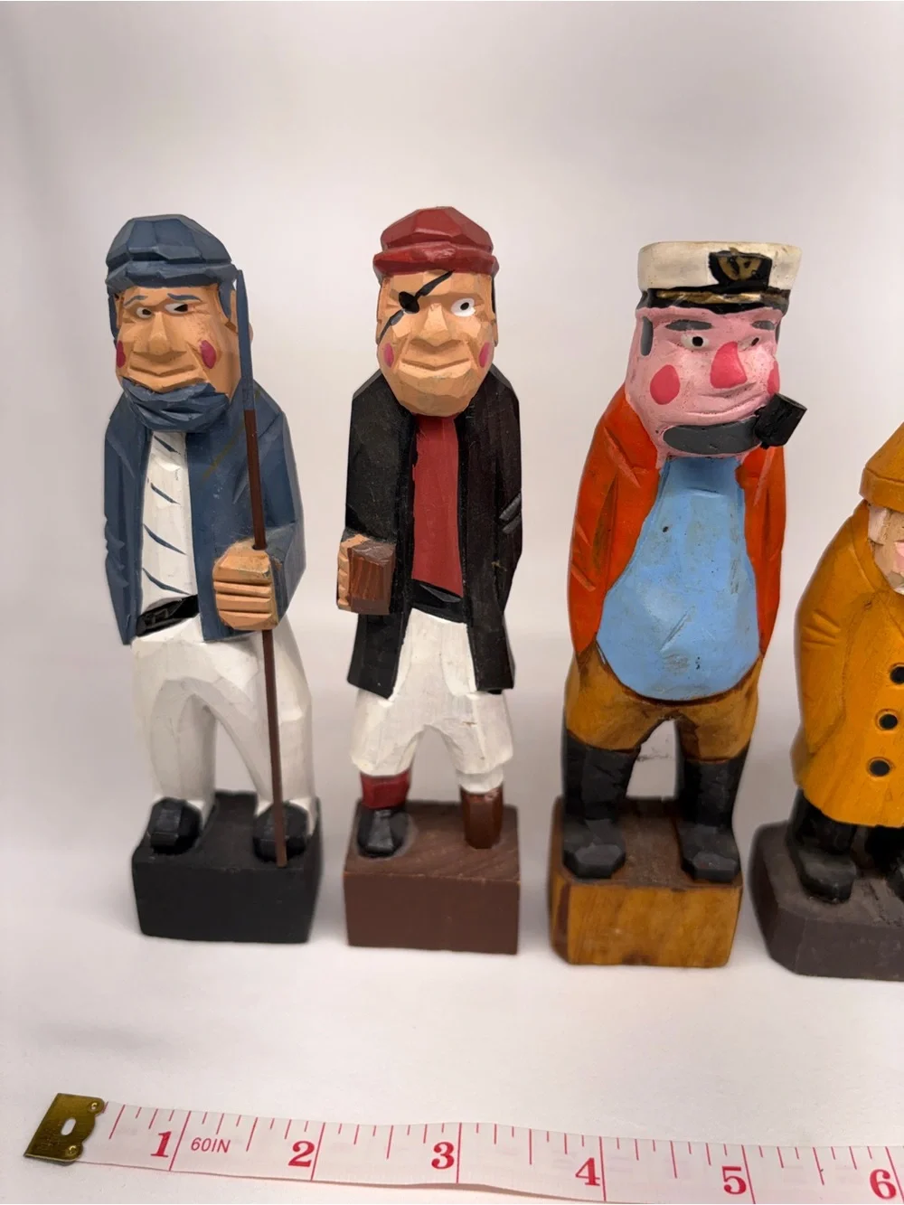 Vintage Faux Wood Nautical Sailor Figurines Sea Captain Lot - Set of 7